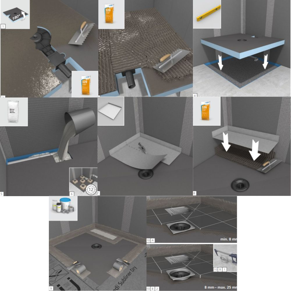 Receveur à Carreler WEDI Fundo Plano, Bonde Intégrée + Colle 320 + Kit ...