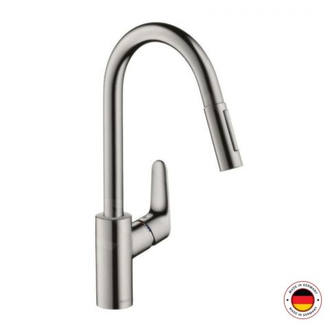 Mitigeur de cuisine 240, avec douchette extractible 2 jets, sBox aspect acier inox Hansgrohe