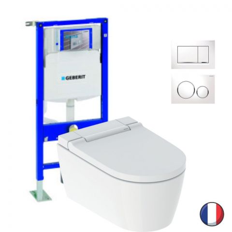 WC lavant GEBERIT AquaClean Sela + Bati support + Plaque de commande