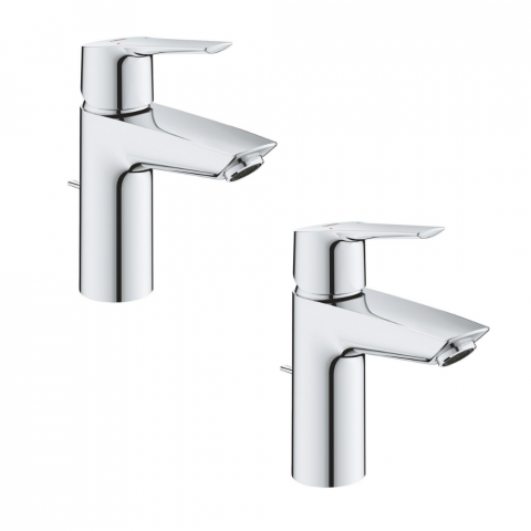 Lot de 2 mitigeurs lavabo Grohe Start 2021 taille S avec vidage chrome