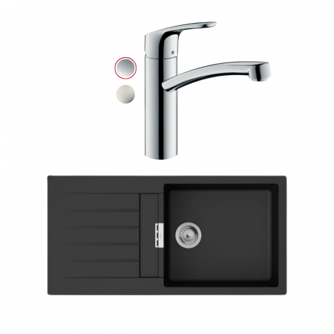 pack evier 1 bac HANSGROHE S52 synthèse noir + robinet de cuisine HANSGROHE Focus M41 160