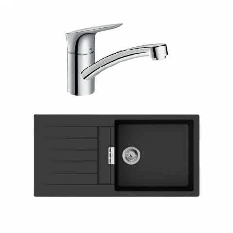 Pack evier 1 bac HANSGROHE S52 synthèse noir + robinet de cuisine HANSGROHE Logis M31 120 chromé