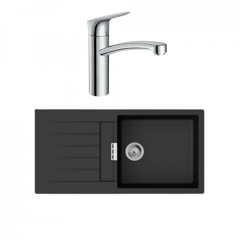 Pack evier 1 bac HANSGROHE S52 synthèse noir + robinet de cuisine HANSGROHE Logis M31 160 chromé