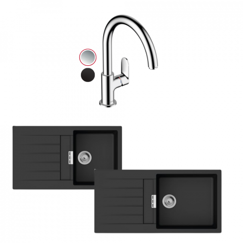 Evier 1 bac HANSGROHE S52 synthèse noir + robinet de cuisine HANSGROHE Vernis Blend M35 210