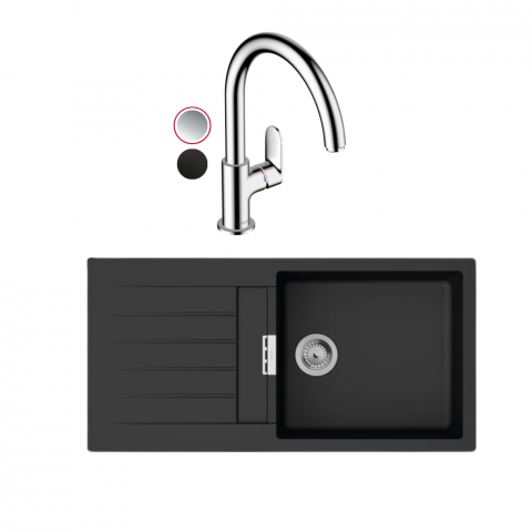 Evier 1 bac HANSGROHE S52 synthèse noir + robinet de cuisine HANSGROHE Vernis Blend M35 210