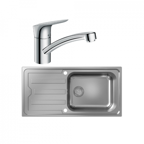 Evier 1 bac HANSGROHE S44 inox + robinet de cuisine HANSGROHE Logis M31 120 chromé