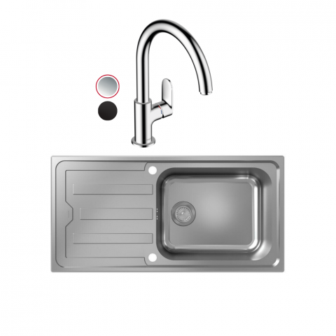 Evier 1 bac HANSGROHE S44 inox + robinet de cuisine HANSGROHE Vernis Blend M35 210