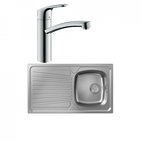 Evier 1 bac HANSGROHE S21 inox + robinet de cuisine HANSGROHE Focus M41 160 chromé