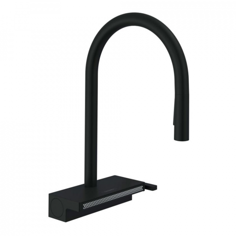 Mitigeur cuisine HANSGROHE Aquno Select M81 3 jets avec douchette extractible noir mat + passoire