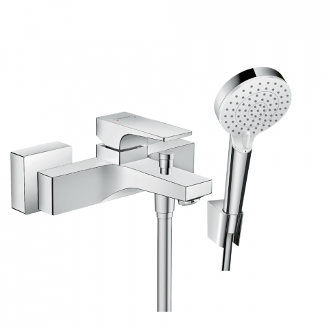 Mitigeur baignoire mécanique HANSGROHE Metropol chromé + pack pommeau de douche Crometta 2 jets + support + flexible