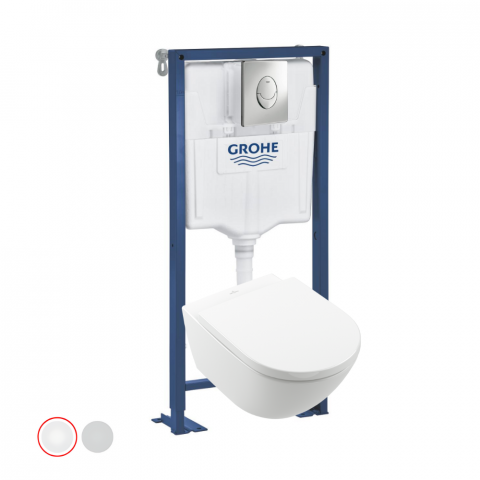 Pack WC Suspendu sans bride VILLEROY & BOCH Subway 3.0 avec abattant frein de chute + Bâti support GROHE + plaque