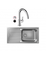 Evier 1 bac HANSGROHE S44 inox + robinet de cuisine HANSGROHE Vernis Blend M35 210