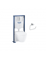 Pack WC suspendu sans bride GROHE Essence avec abattant + plaque chromée + bâti Grohe + Dérouleur papier