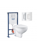 Pack WC suspendu sans bride GROHE Bau ceramic + Bâti support Solido + abattant + plaque carré