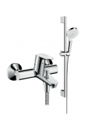 Mitigeur baignoire mécanique HANSGROHE Focus chromé + pack pommeau de douche Crometta 2 jets + flexible + barre