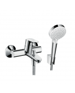 Mitigeur baignoire mécanique HANSGROHE Focus chromé + pack pommeau de douche Crometta 2 jets + support + flexible