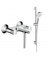 Mélangeur baignoire HANSGROHE Logis + pack pommeau de douche Crometta 2 jets + flexible + barre