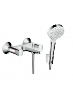 Mélangeur baignoire HANSGROHE Logis + pack pommeau de douche Crometta 2 jets + support + flexible